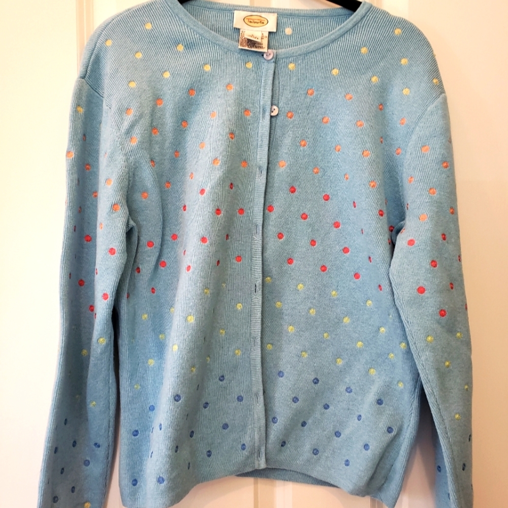 Talbots  Blue Polka Dot Cotton Sweater Size L